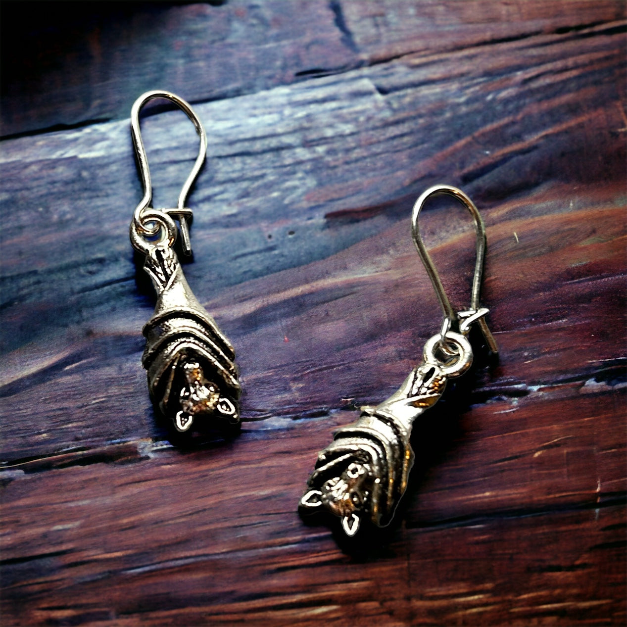 Silver Metal Hanging Bat Earrings with a Lock back