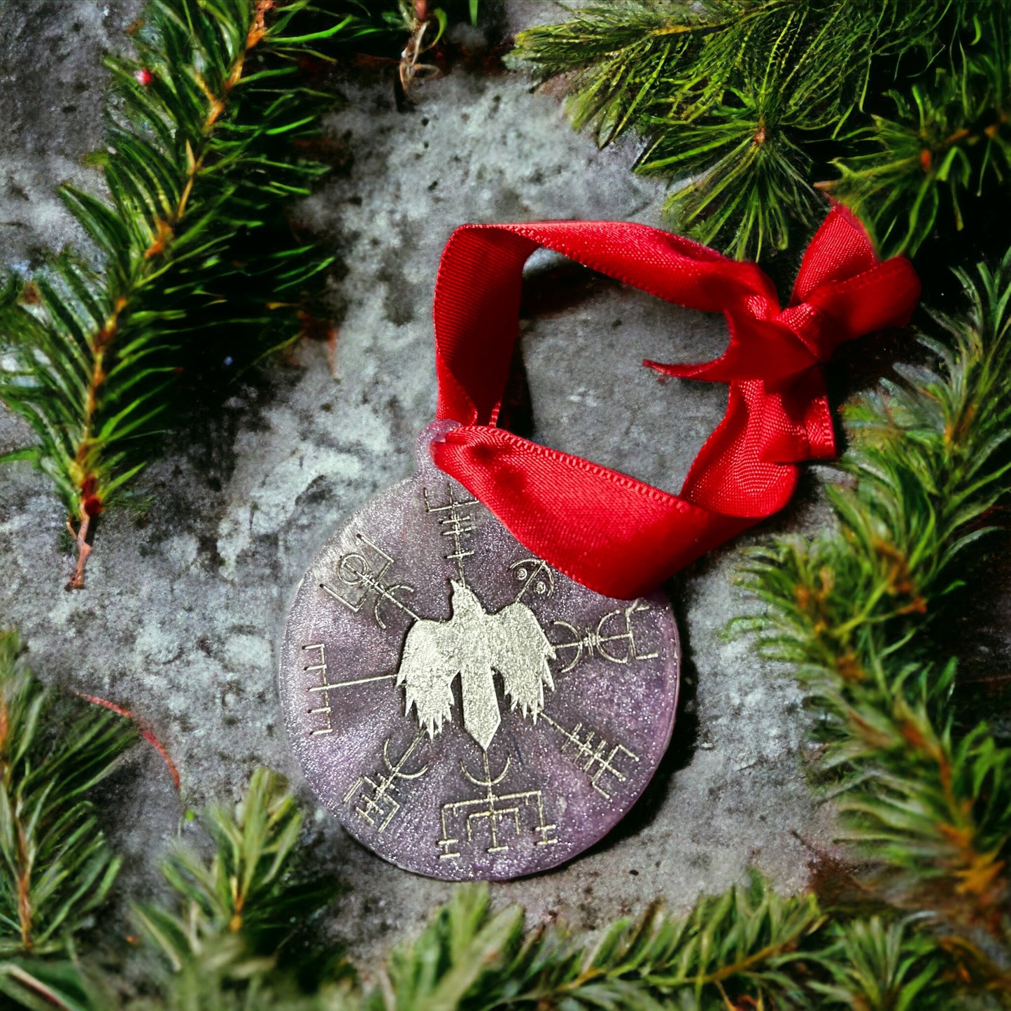 Vegvisir Crow Ornament- Silver & Purple